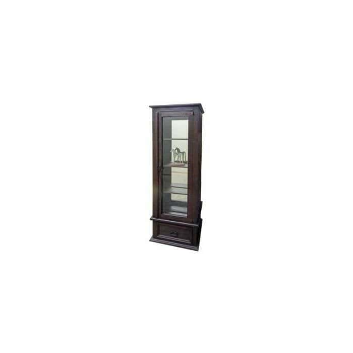 Elegant wooden curio cabinet with mirrored back and glass shelves.