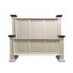 White wooden headboard with black accents for bedroom decor.