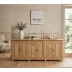Elegant natural wood 6-door console table for living room decor.