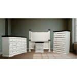 Elegant white bedroom furniture set with black accents from Athens Woodcrafters.