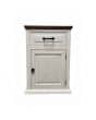 White wooden nightstand with drawer and cabinet for bedroom decor.